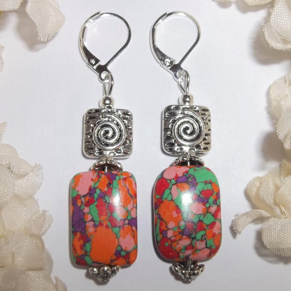 Red Statement Earring Set Jewelry Funky Beaded Handmade Dangle Gift Idea 6880 - Picture 1 of 8